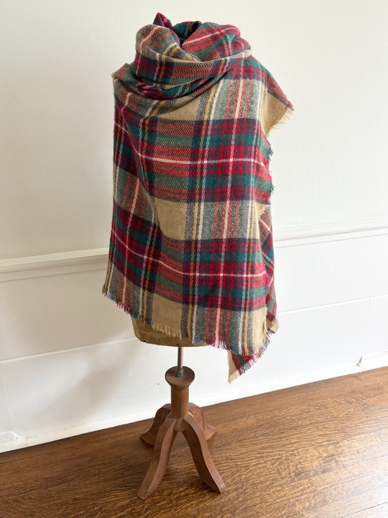 Altar'd State Accessories - Altar'd State Plaid Wrap Scarf - Large Fringe Red, Green, and Cream